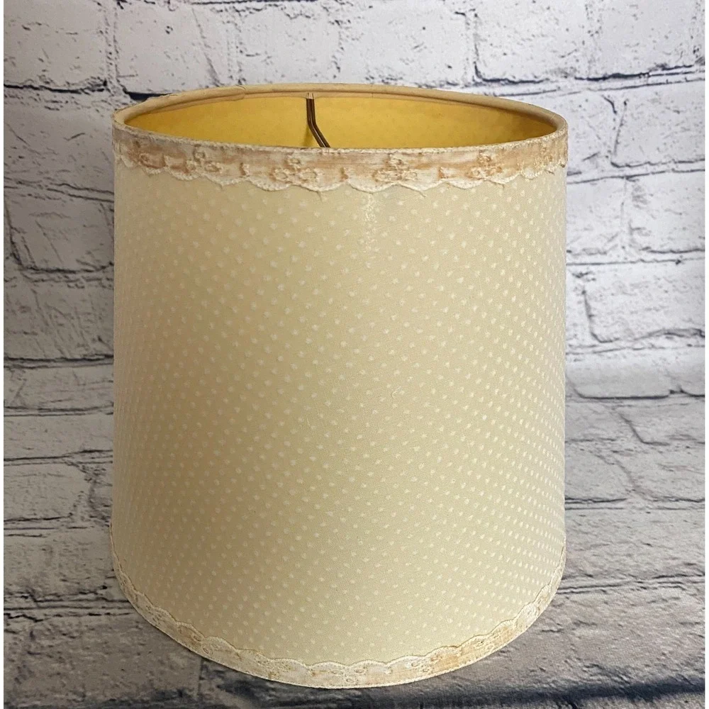 NWT Vtg Roseart Cream Subtle Polka Dot Lace MCM Boudoir Drum Lampshade 8x7.25
